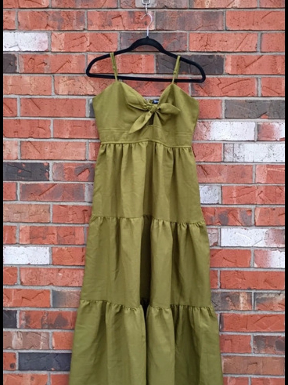 Source Unknown Olive Tie-Front Tiered Midi Dress